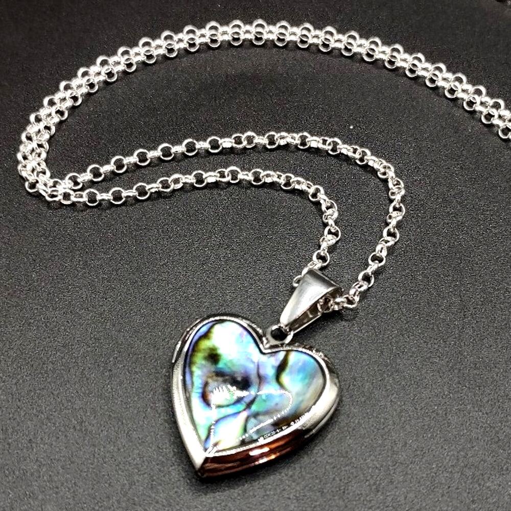 925 Chain Heart locket Necklace Abalone Shell Women's Valentine's Birthday Gift